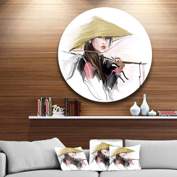 Vietnamese Woman - Romantic Circle Metal Wall Decor